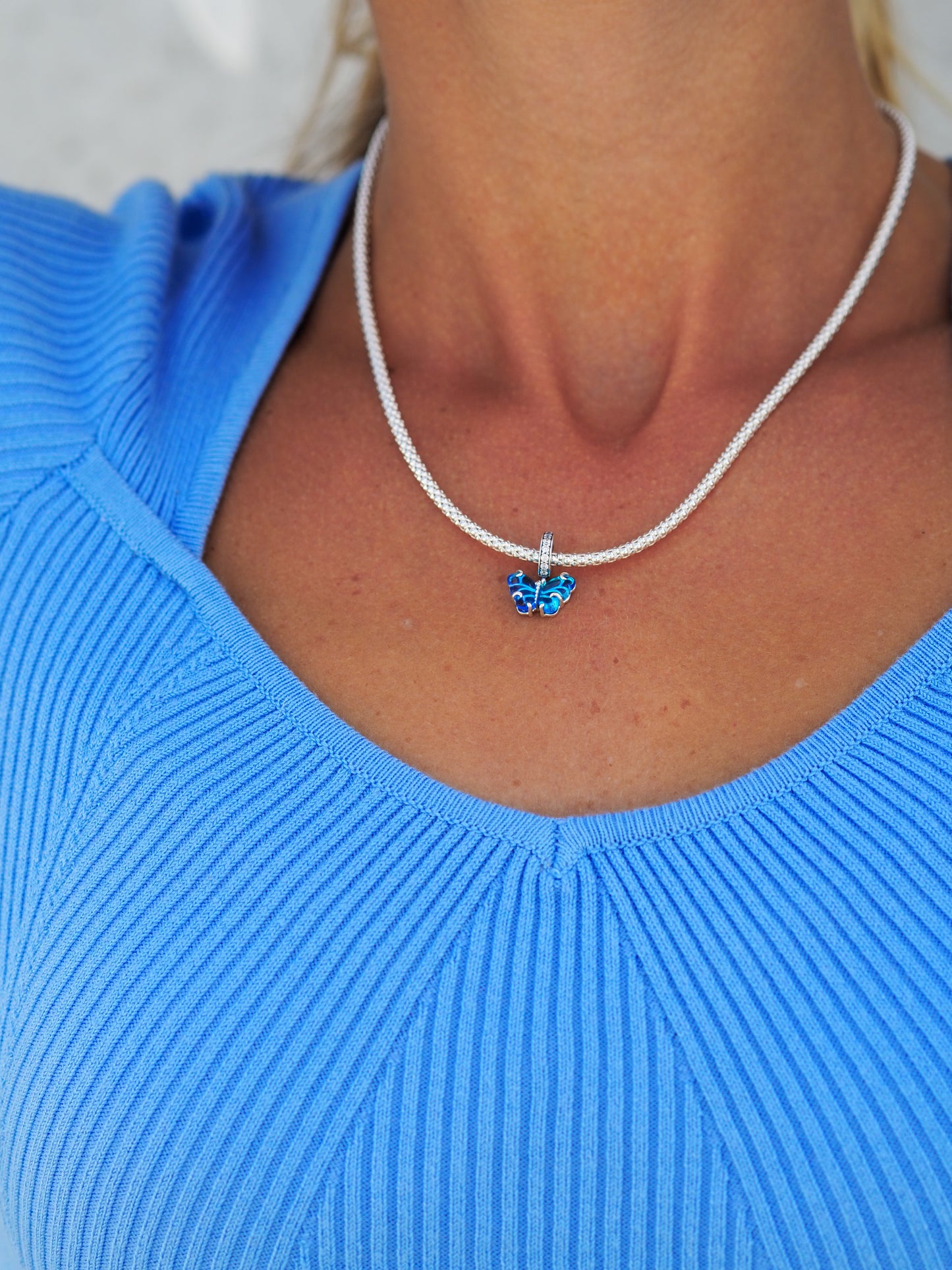 Blauer Murano-Glas Schmetterling Charm-Anhänger