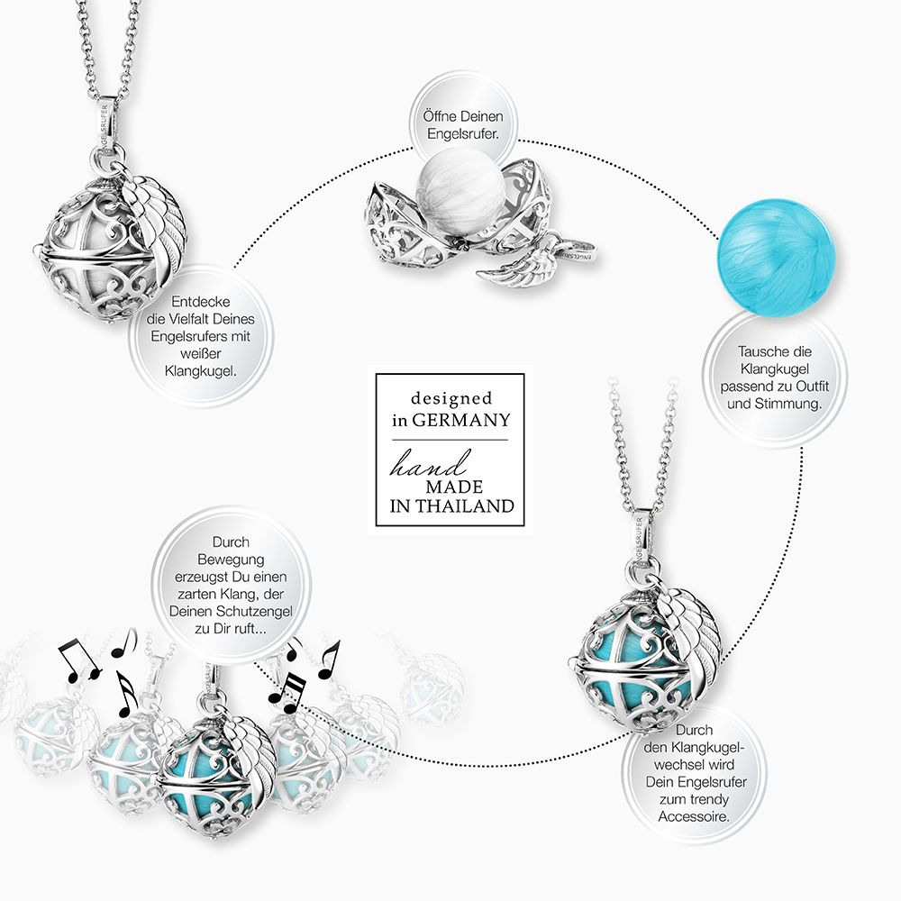 KETTE SILBER MIT FLÜGEL- ANHÄNGER UND KLANGKUGEL XS PERLMUTTFARBEN TÜRKIS