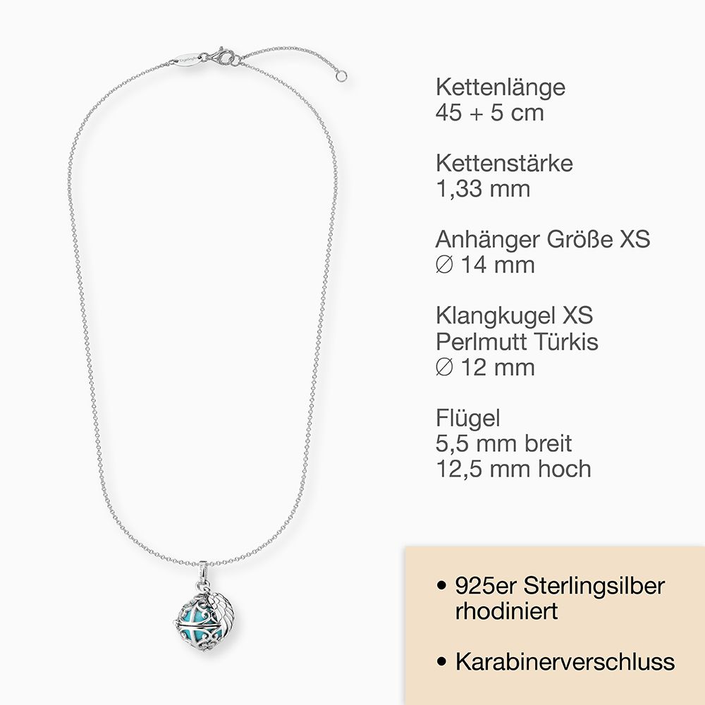 KETTE SILBER MIT FLÜGEL- ANHÄNGER UND KLANGKUGEL XS PERLMUTTFARBEN TÜRKIS